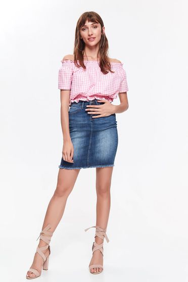 Bluza dama Top Secret roz casual cu croi larg din bumbac cu elastic in talie