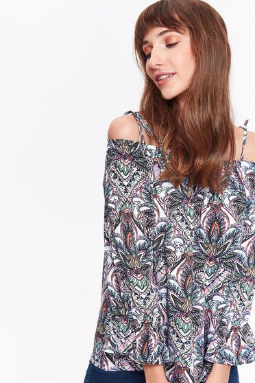 Bluza dama Top Secret alba casual cu croi larg material subtire neelastic cu umeri goi