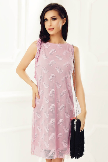 Rochie StarShinerS rosa eleganta cu un croi drept din dantela captusita pe interior