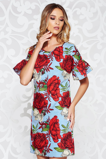Rochie rosie casual cu croi larg din bumbac neelastic cu imprimeuri florale
