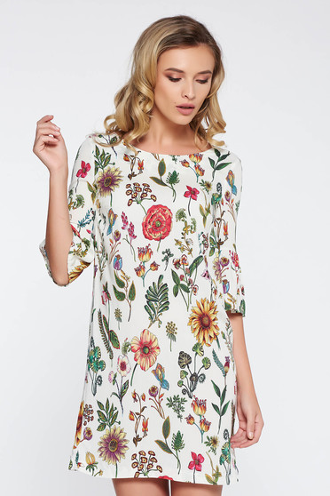 Rochie StarShinerS crem de zi cu croi larg material subtire neelastic cu maneci trei-sferturi