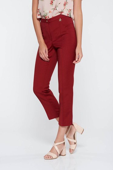 Pantaloni visinii office cu talie medie din stofa usor elastica