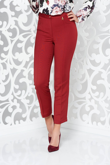 Pantaloni visinii office cu talie medie din stofa usor elastica