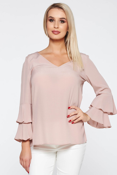 Bluza dama StarShinerS rosa eleganta cu croi larg cu decolteu in v material subtire