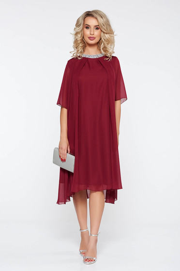 Rochie visinie de ocazie cu croi larg din material vaporos captusita pe interior cu aplicatii stralucitoare