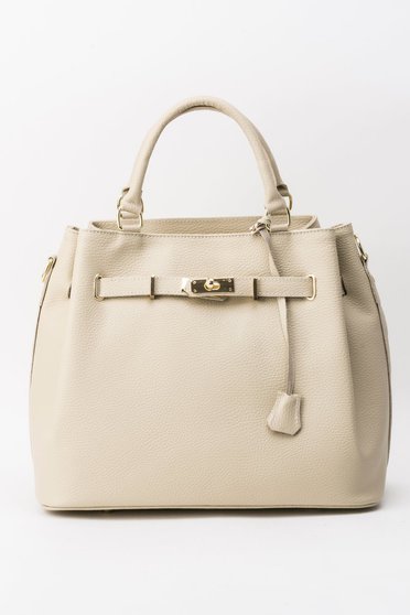 Geanta dama nude office din piele naturala cu accesoriu metalic