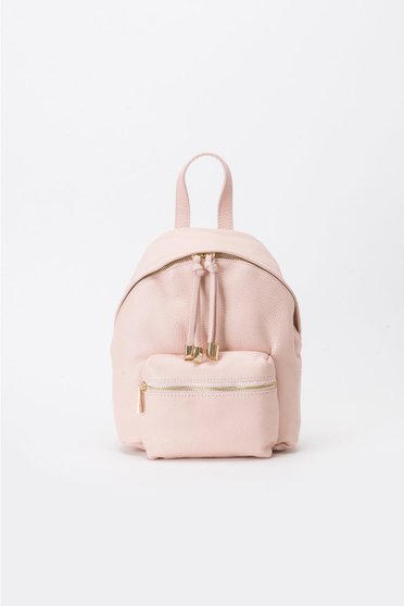 Rucsac rosa casual din piele naturala cu accesorii metalice