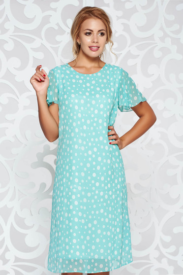 Rochie mint eleganta cu croi larg din material vaporos si transparent captusita pe interior cu buline