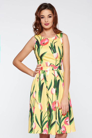 Rochie LaDonna galbena eleganta croi in clos bumbac elastic satinat