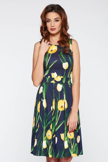 Rochie LaDonna albastra-inchis eleganta croi in clos bumbac elastic satinat