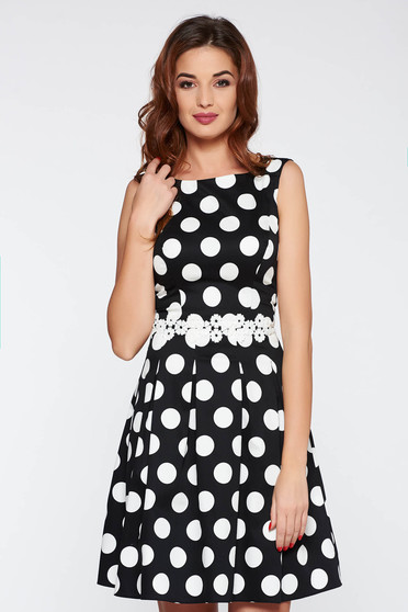 Rochie LaDonna neagra office croi in clos bumbac usor elastic cu buline