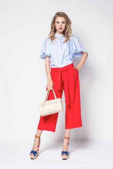 Pantaloni PrettyGirl rosii cu talie inalta cu un croi evazat accesorizati cu cordon