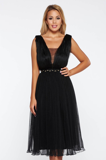 Rochie LaDonna neagra de ocazie plisata croi in clos cu bust buretat