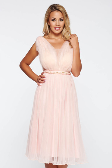 Rochie LaDonna roz deschis de ocazie plisata croi in clos cu bust buretat