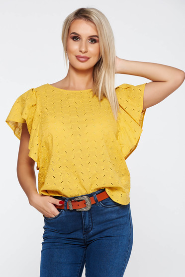 Bluza dama mustarie casual cu croi larg din bumbac neelastic