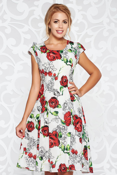 Rochie gri casual in clos material subtire captusit pe interior cu imprimeuri florale