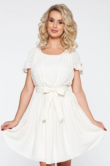 Rochie nude eleganta cu maneci decupate croi in clos cu elastic in talie