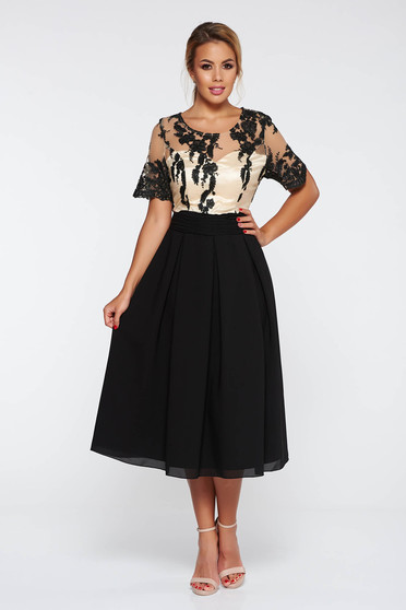 Rochie neagra midi de ocazie croi in clos din voal