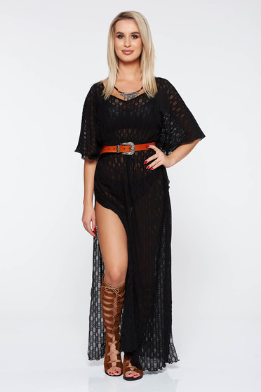 Rochie neagra StarShinerS de plaja cu croi larg din material transparent