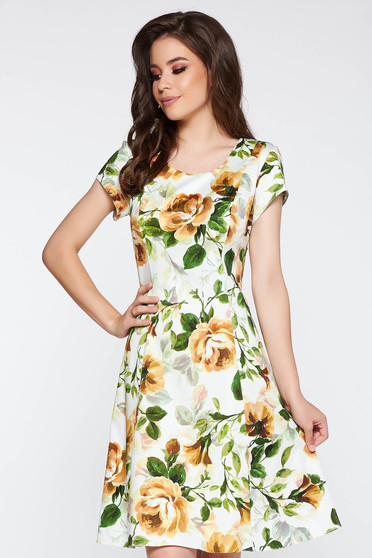 Rochie maro de zi midi in clos din bumbac cu imprimeuri florale
