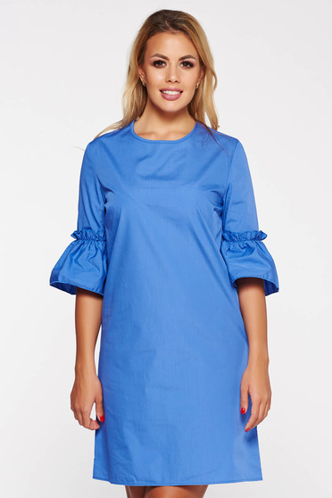 Rochie StarShinerS albastra scurta casual cu croi larg din bumbac neelastic