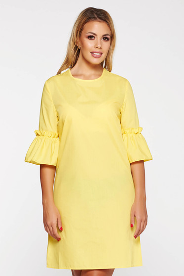 Rochie StarShinerS galbena scurta casual cu croi larg din bumbac neelastic