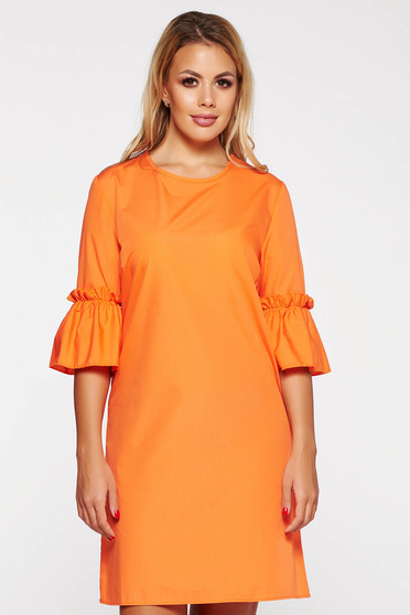Rochie StarShinerS portocalie scurta casual cu croi larg din bumbac neelastic