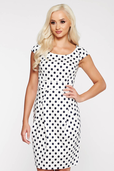 Rochie alba casual bumbac usor elastic cu buline