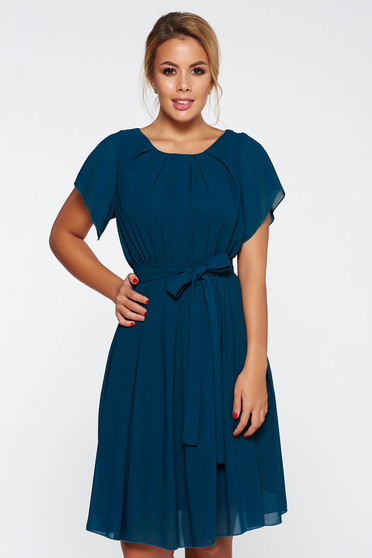 Rochie verde-inchis eleganta din material vaporos si transparent cu elastic in talie