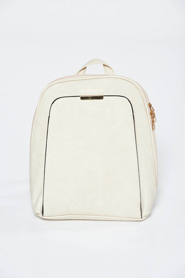 Rucsac crem casual din piele ecologica cu aspect metalic