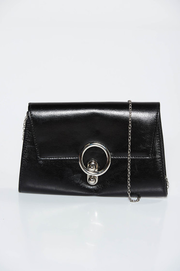 Geanta dama neagra plic din piele ecologica accesorizata cu lant metalic