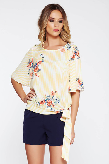 Bluza dama galbena casual cu croi larg din material vaporos cu imprimeuri florale