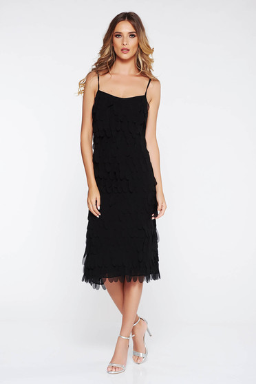 Rochie Ana Radu neagra de lux midi cu un croi drept cu bretele