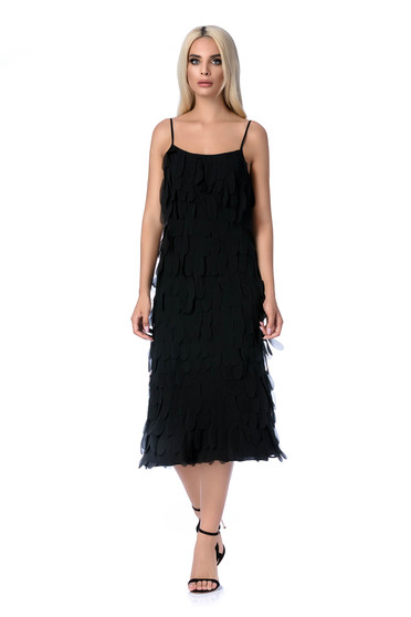 Rochie Ana Radu neagra de lux midi cu un croi drept cu bretele