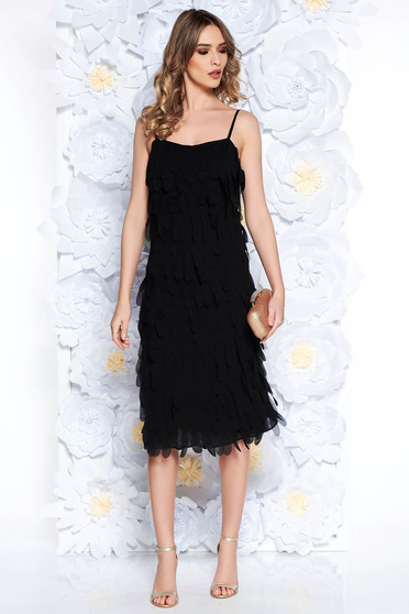 Rochie Ana Radu neagra de lux midi cu un croi drept cu bretele
