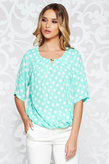 Bluza dama mint office cu croi larg din material vaporos cu buline si elastic in talie