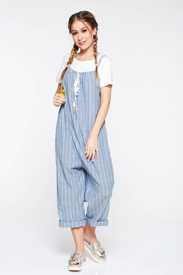 Salopeta SunShine gri casual cu croi larg cu buzunare accesorizata cu snur