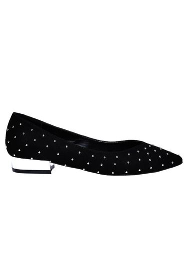 Balerini Top Secret negru elegant cu aplicatii cu pietre strass si varful usor ascutit