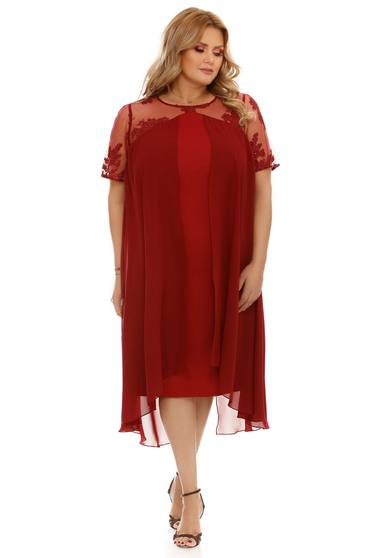 Rochie visinie de ocazie cu croi larg din voal si dantela captusita pe interior