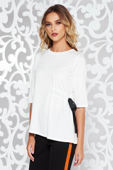 Bluza dama alba casual cu croi larg din material usor elastic cu snur in talie