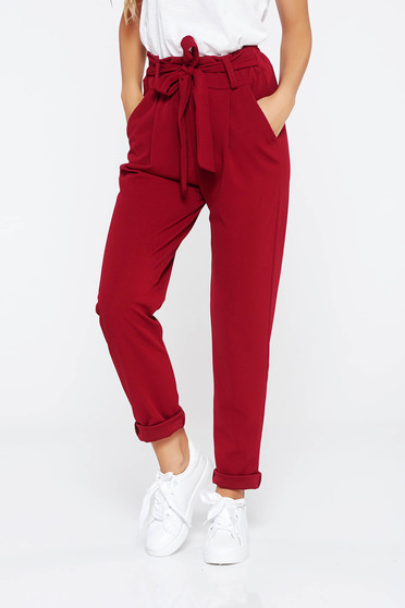 Pantaloni SunShine visinii casual cu talie inalta din material usor elastic cu buzunare