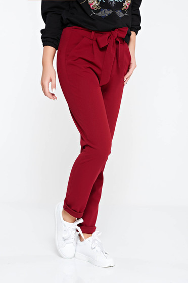 Pantaloni SunShine visinii casual cu talie inalta din material usor elastic cu buzunare