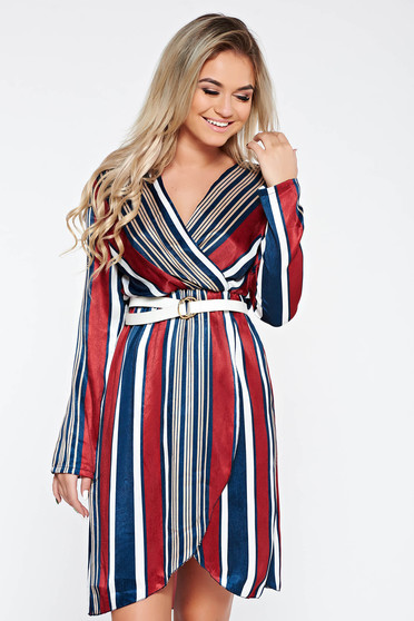 Rochie SunShine visinie de zi din material satinat cu elastic in talie si decolteu in v