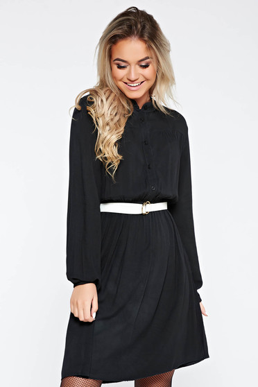 Rochie SunShine neagra casual in clos din material vaporos cu elastic in talie