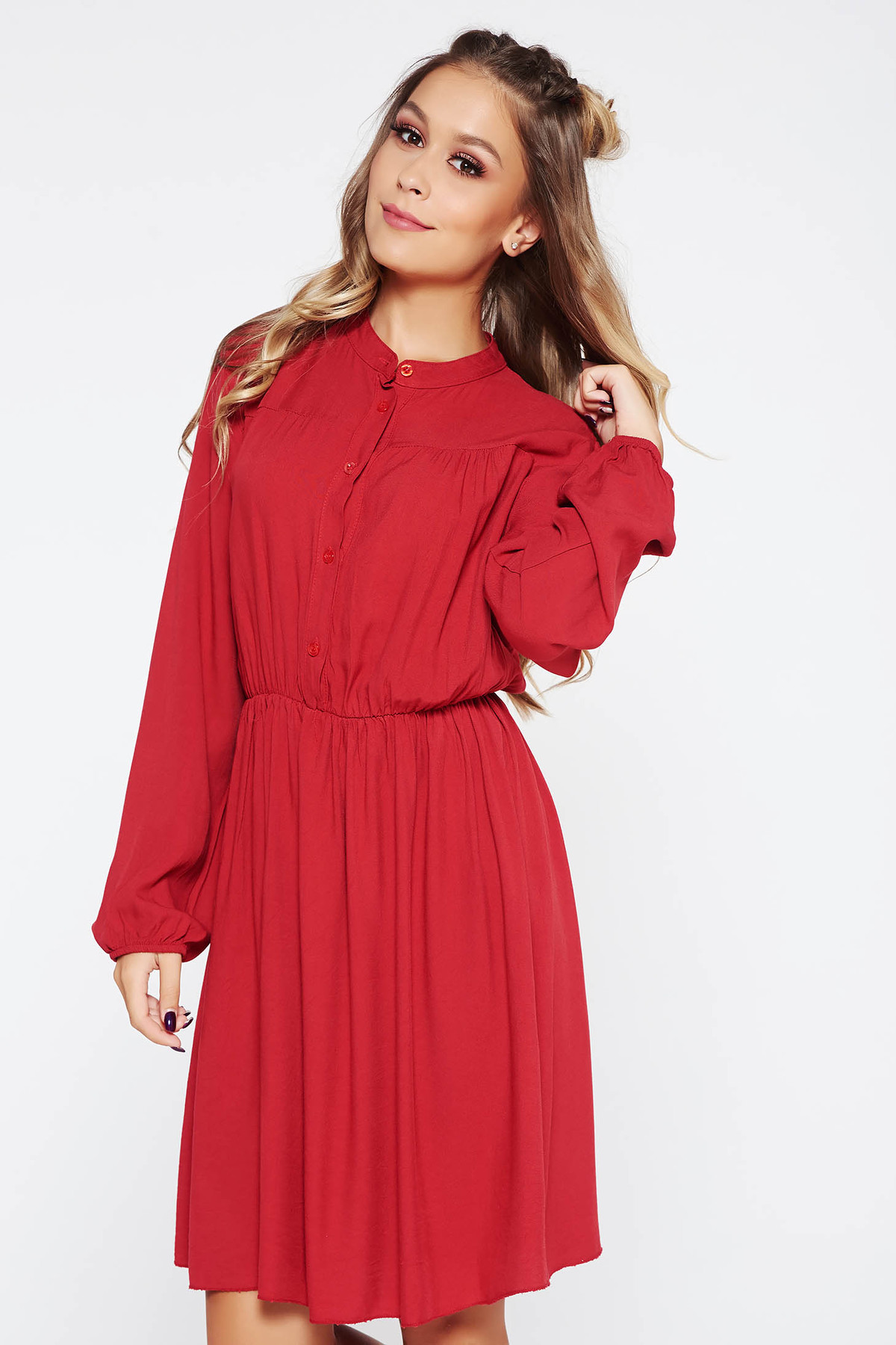 Rochie SunShine visinie casual in clos din material vaporos cu elastic in talie