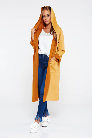 Cardigan SunShine mustariu casual lunga din material catifelat
