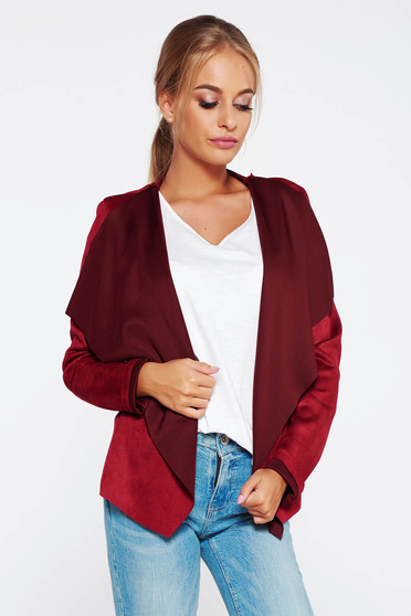 Cardigan SunShine visiniu casual cu croi larg din material catifelat si moale