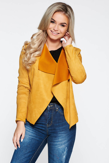 Cardigan SunShine mustariu casual cu croi larg din material catifelat si moale
