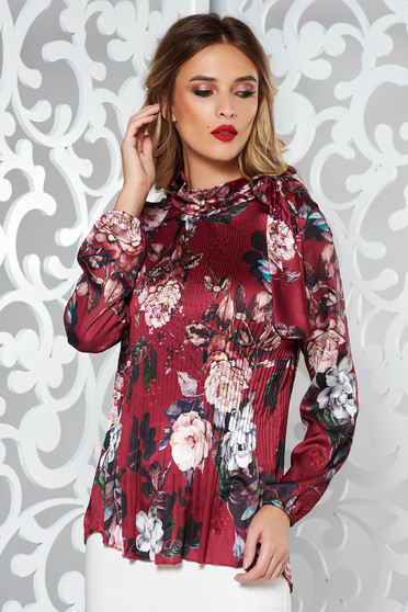 Bluza dama SunShine visinie eleganta cu croi larg plisata din material satinat cu maneci lungi