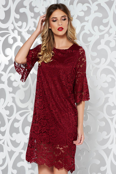 Rochie SunShine visinie de ocazie cu croi larg din dantela captusita pe interior cu maneci clopot